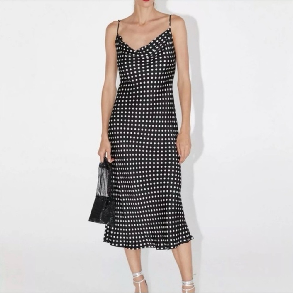 Zara Black and White Polka Dot Midi Dress